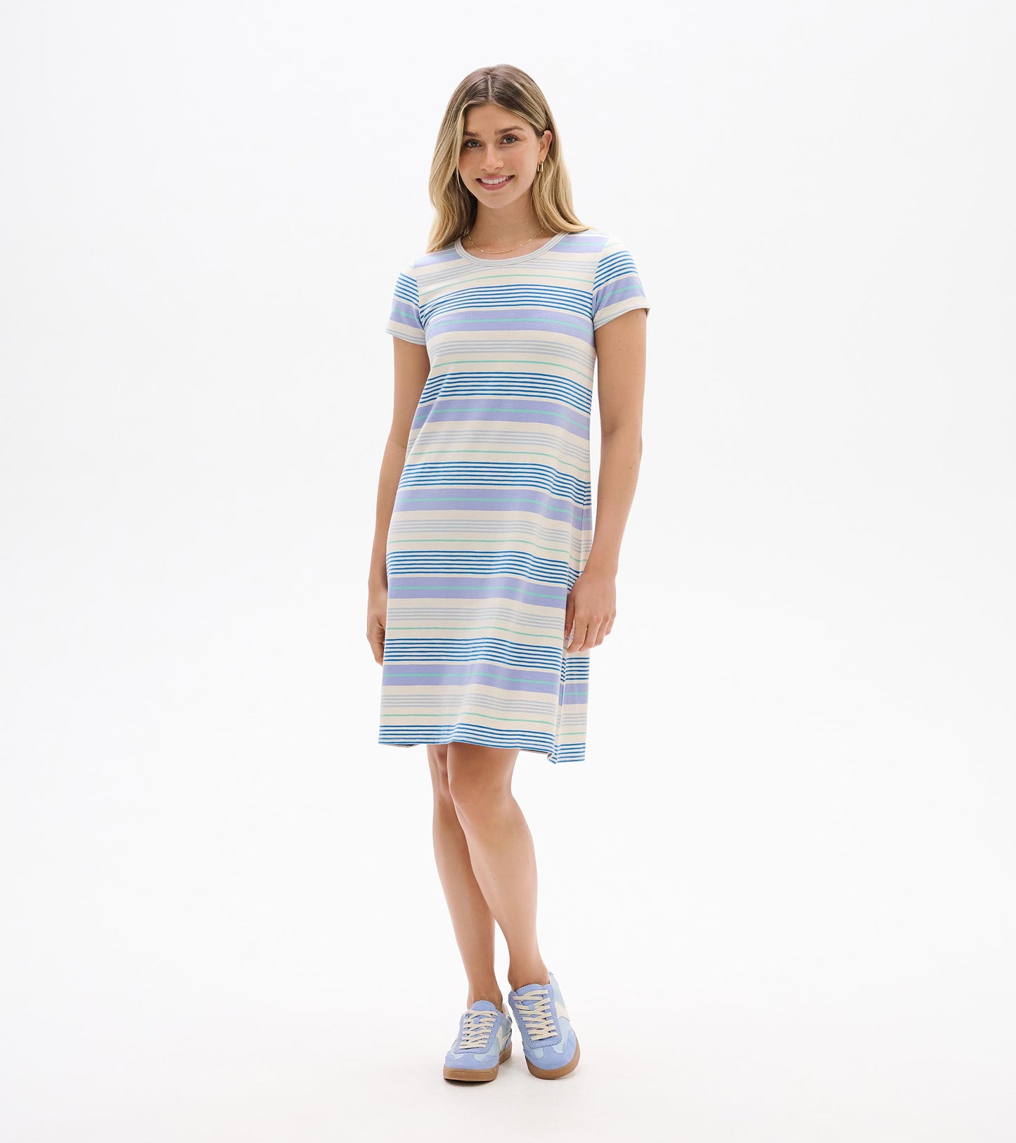 Cici A-Line Dress - Iris Wave Stripes