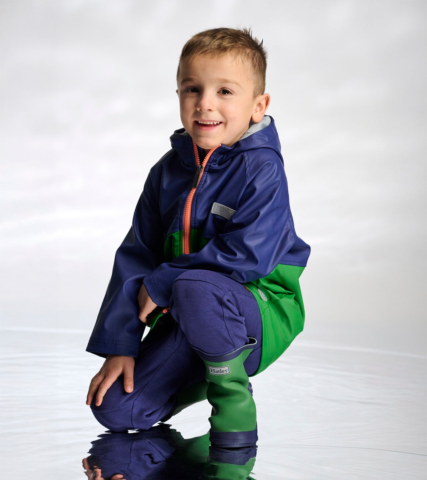 Boys Navy & Green Colourblock Rain Jacket