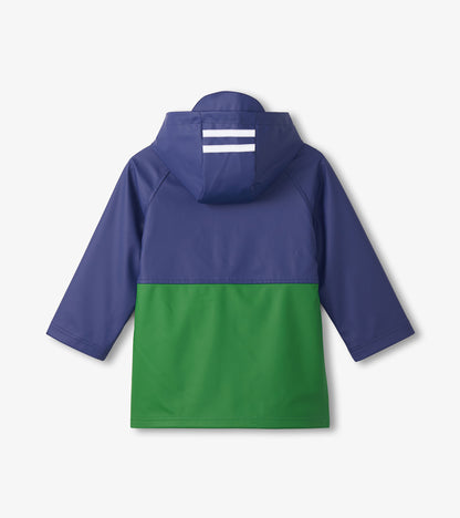Boys Navy & Green Colourblock Rain Jacket