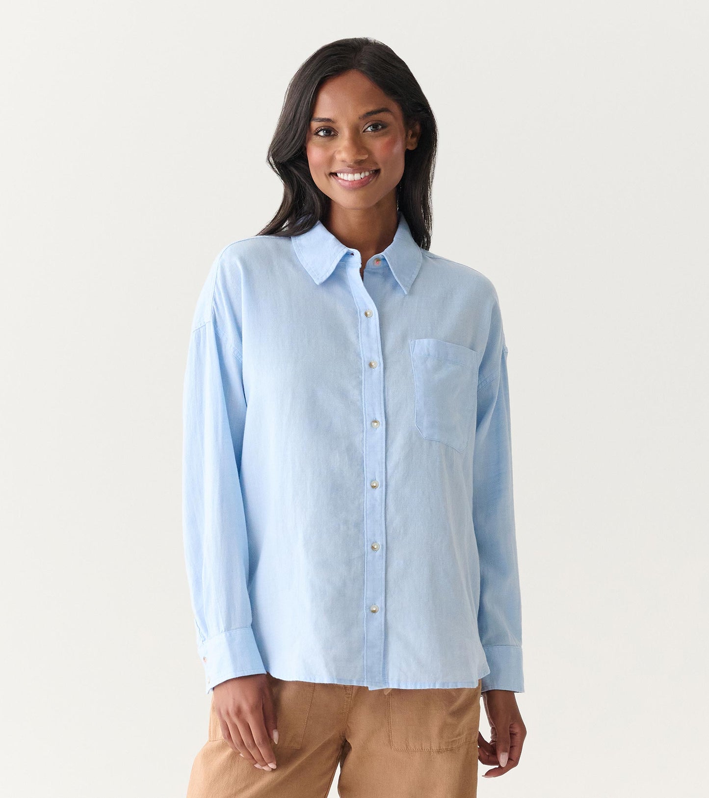 Chemisier boutonné décontracté – Chambray bleu pâle