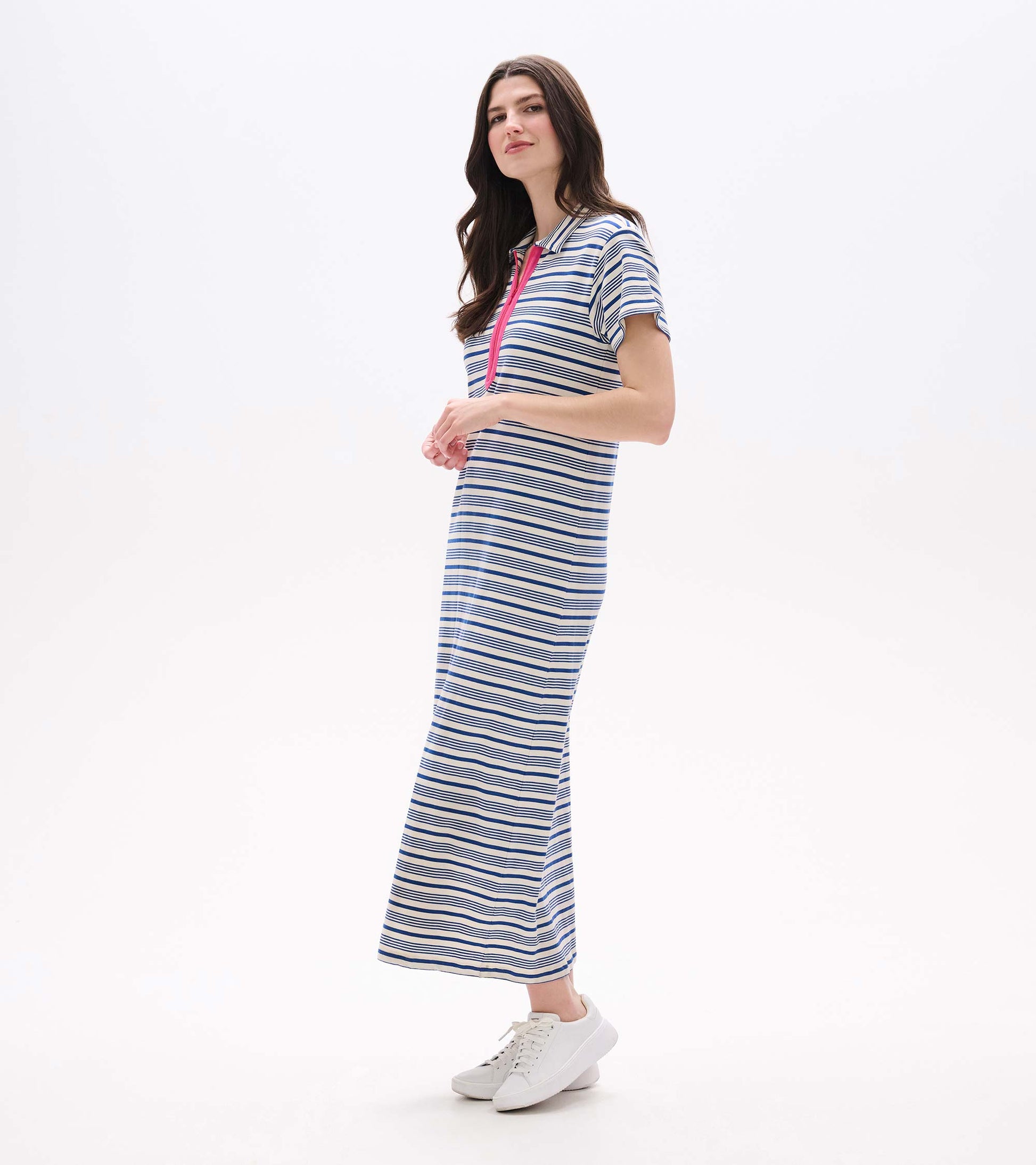 Contrast Zip Maxi Dress - Limoges Stripes Contrast Zip Maxi Dress - Limoges Stripes