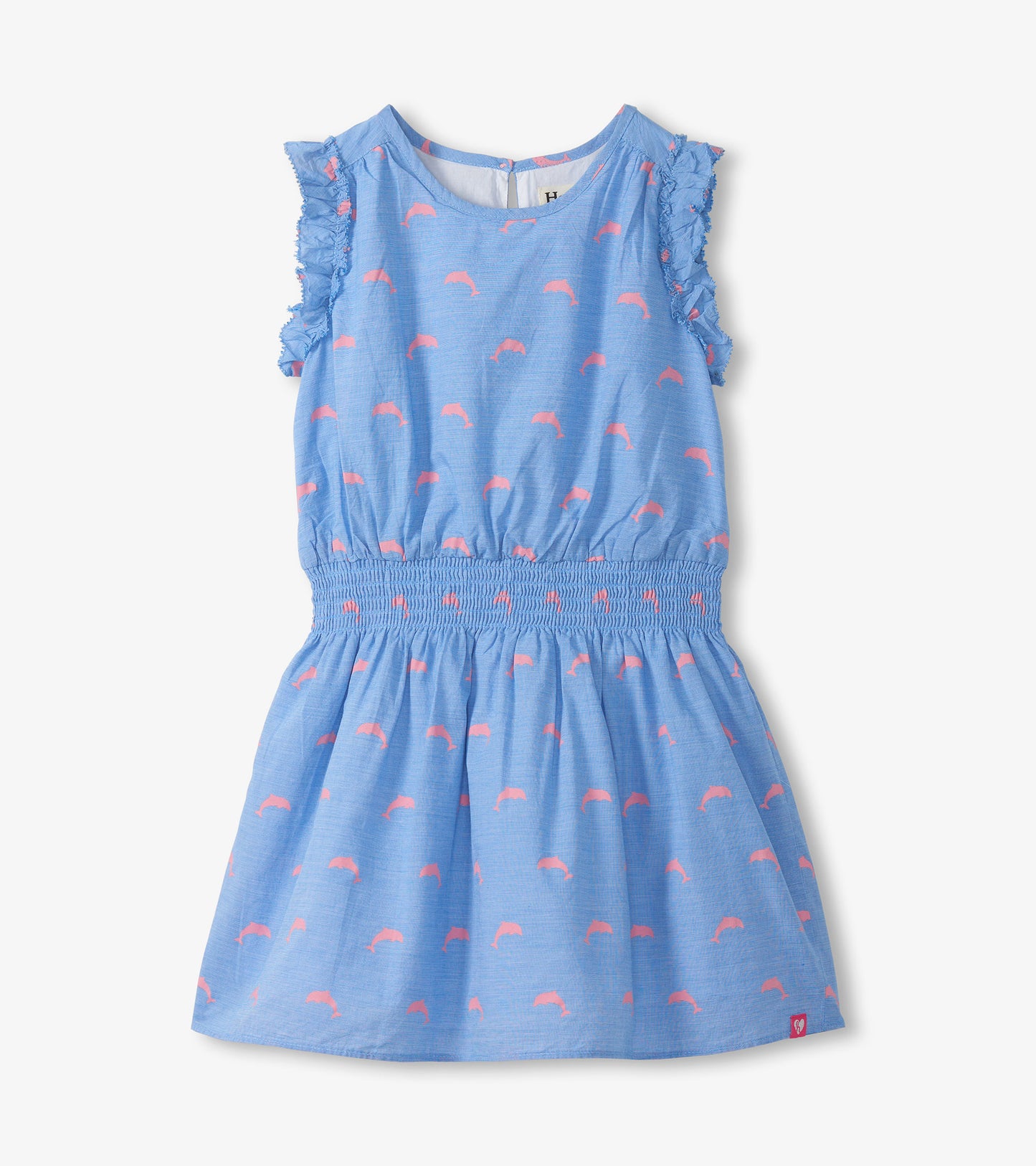 Robe tissée sans manches – Petits dauphins roses