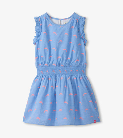Robe tissée sans manches – Petits dauphins roses