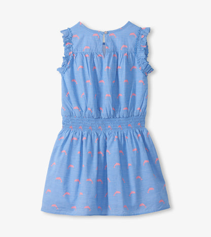 Robe tissée sans manches – Petits dauphins roses