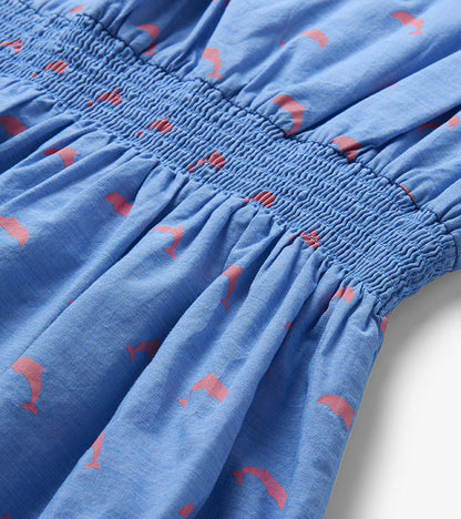 Robe tissée sans manches – Petits dauphins roses