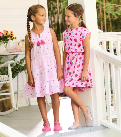 Girls Gingham Berries Tiered Dress