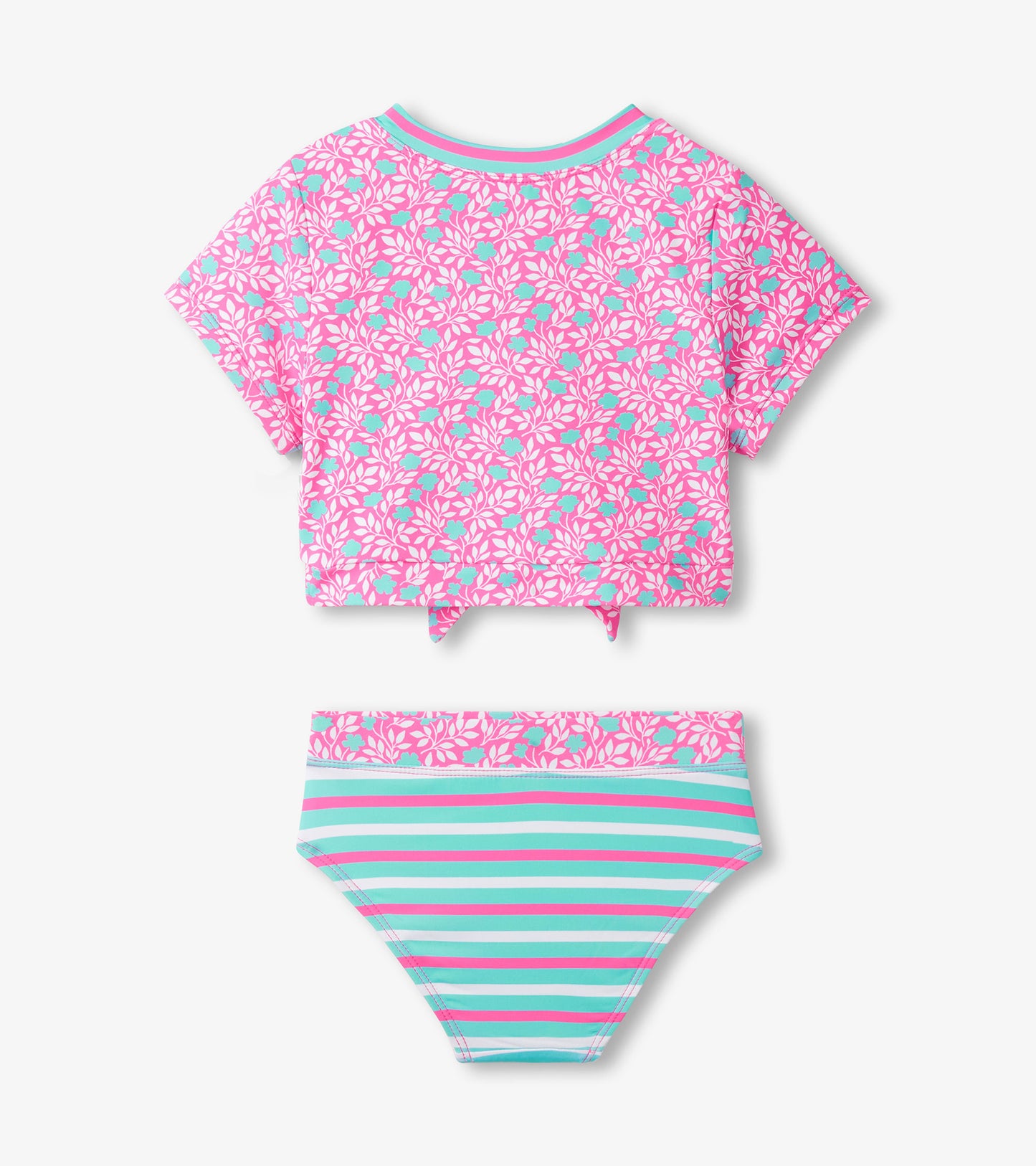 Maillot de bain deux pièces à haut noué – Motif floral et rayures