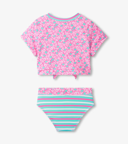 Maillot de bain deux pièces à haut noué – Motif floral et rayures