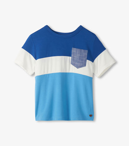T-shirt en bambou – Blocs de couleur bleu Niagara