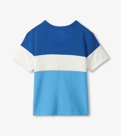 T-shirt en bambou – Blocs de couleur bleu Niagara