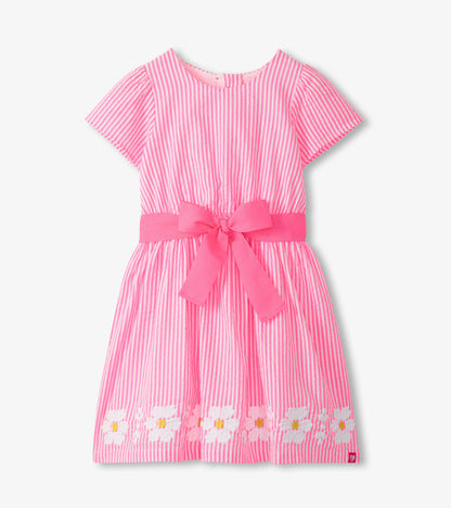 Girls Pink Seersucker Garden Dress