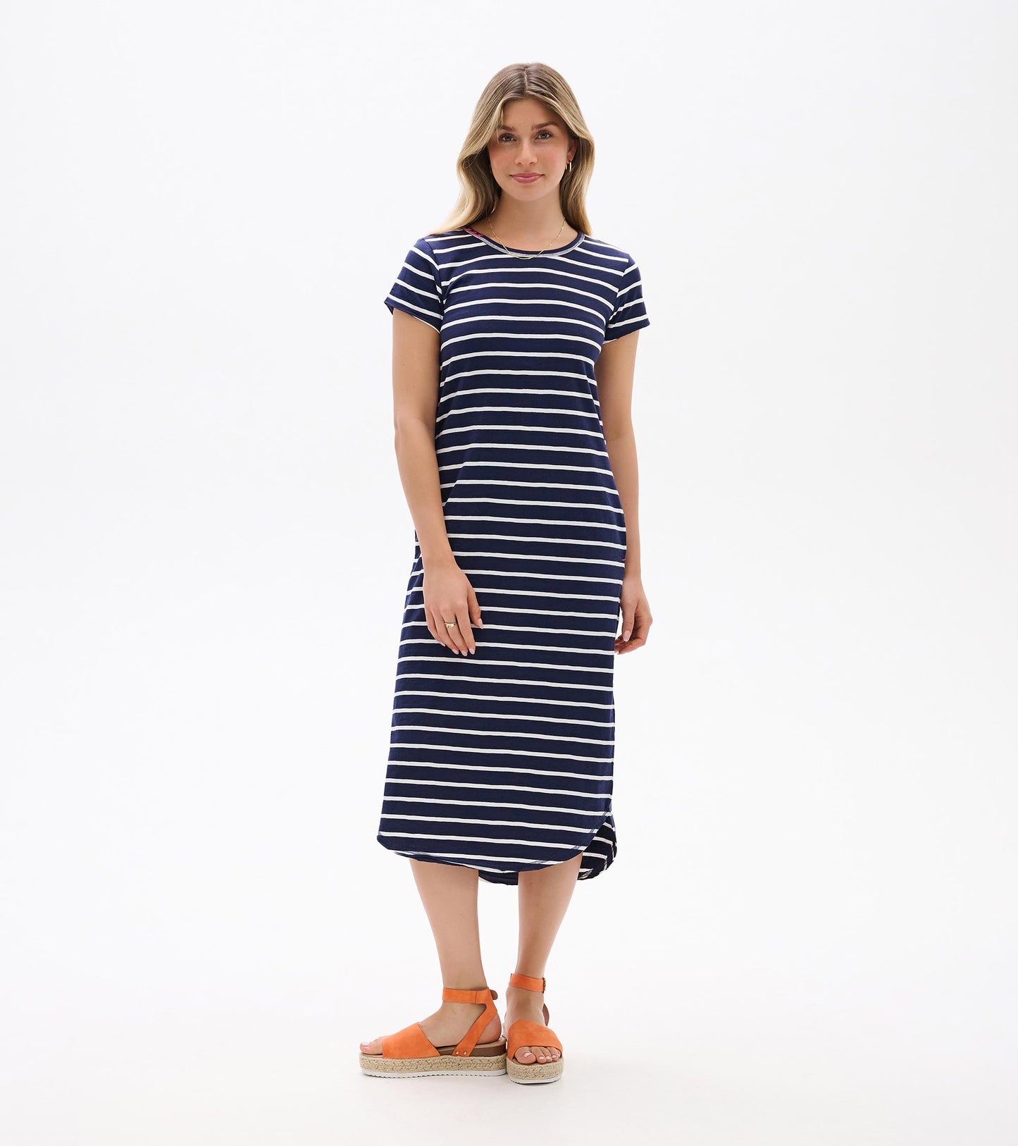 Midi Tee Shirt Dress - Navy and White Stripes