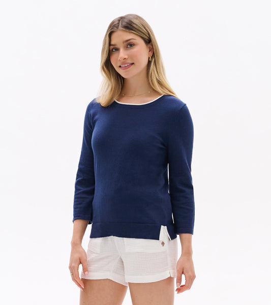 Haut en tricot à manches 3/4 – Bleu patriote