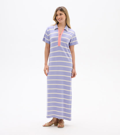 Robe longue à glissière contrastante – Rayures iris pâle