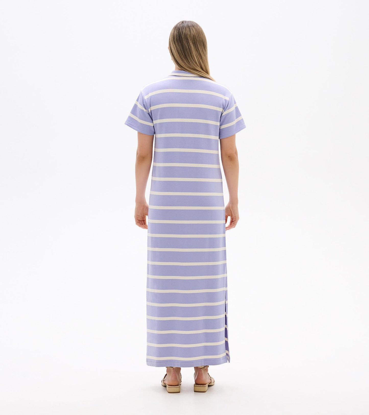 Robe longue à glissière contrastante – Rayures iris pâle