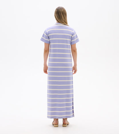 Robe longue à glissière contrastante – Rayures iris pâle