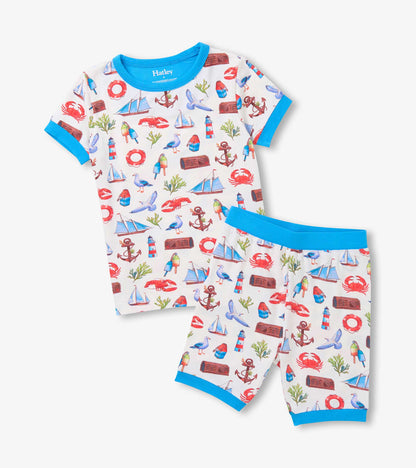 Boys Painted Seascape Bamboo Short Pajama Set
