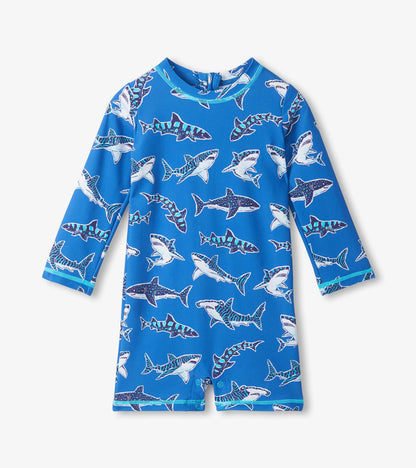 Baby Boys Patterned Sharks One-Piece Rashguard Swimsuit