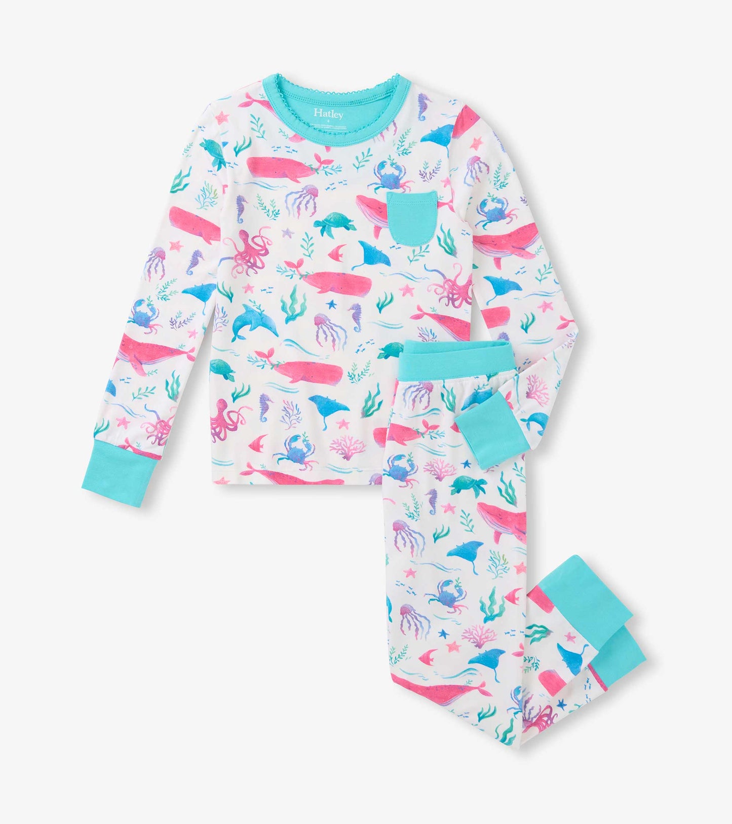Girls Painted Sealife Bamboo Pajama Set
