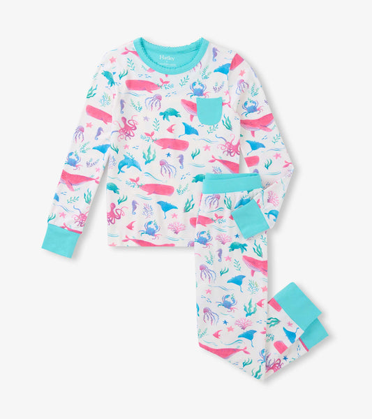 Girls Painted Sealife Bamboo Pajama Set