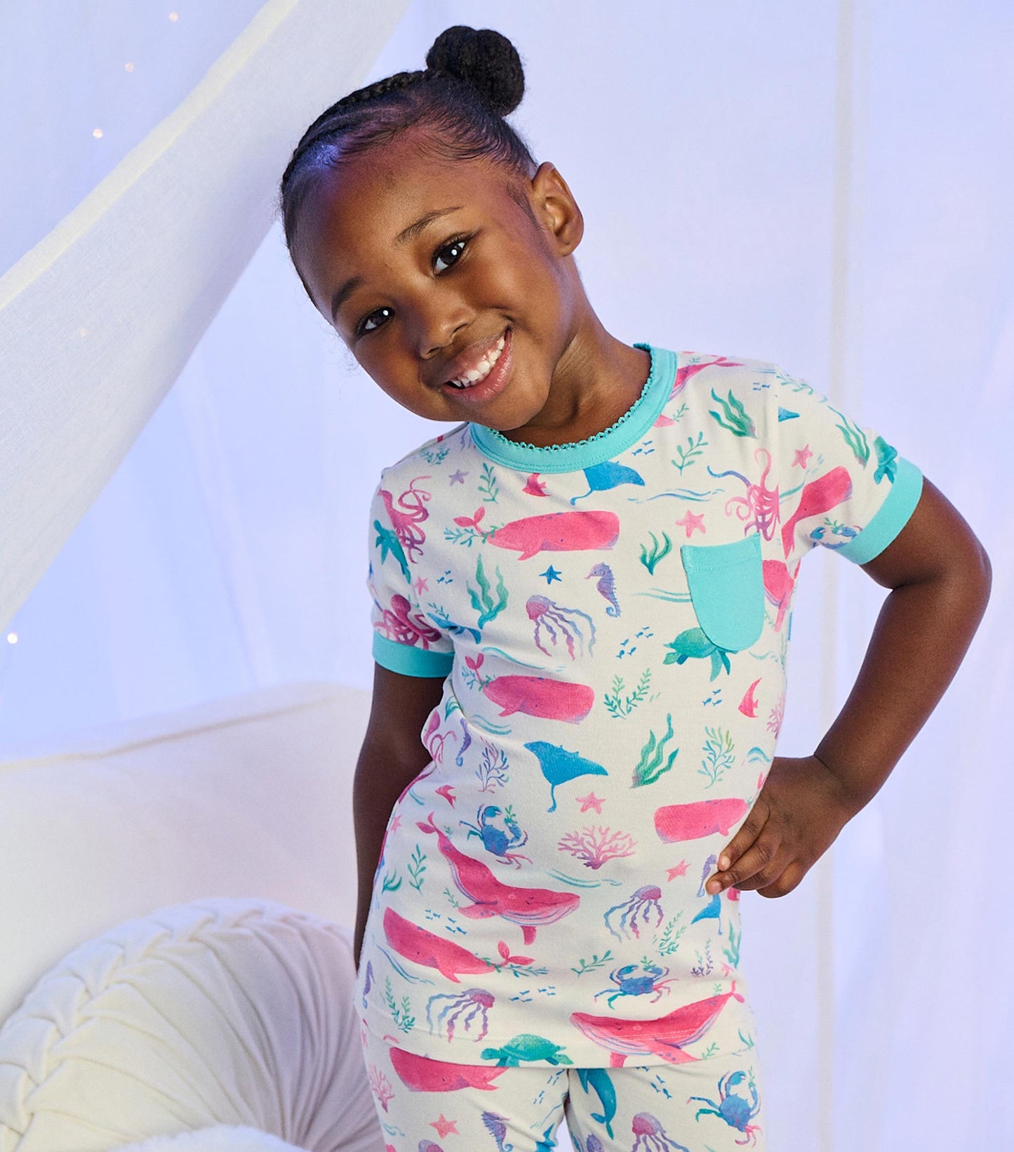 Girls Painted Sealife Bamboo Short Pajama Set