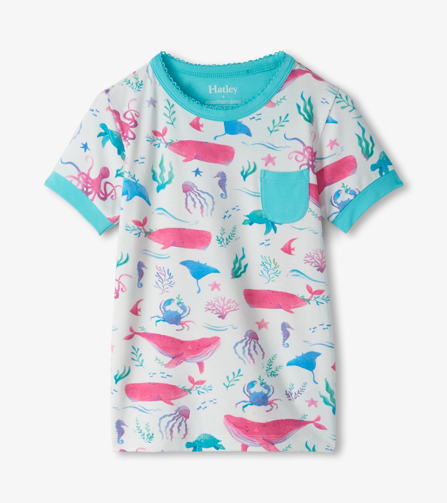 Girls Painted Sealife Bamboo Short Pajama Set