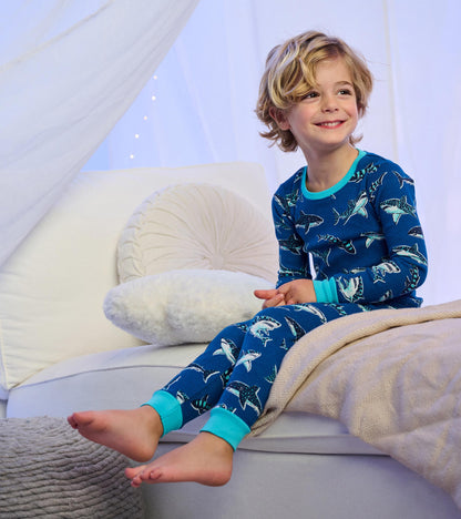 Boys Patterned Sharks Cotton Pajama Set