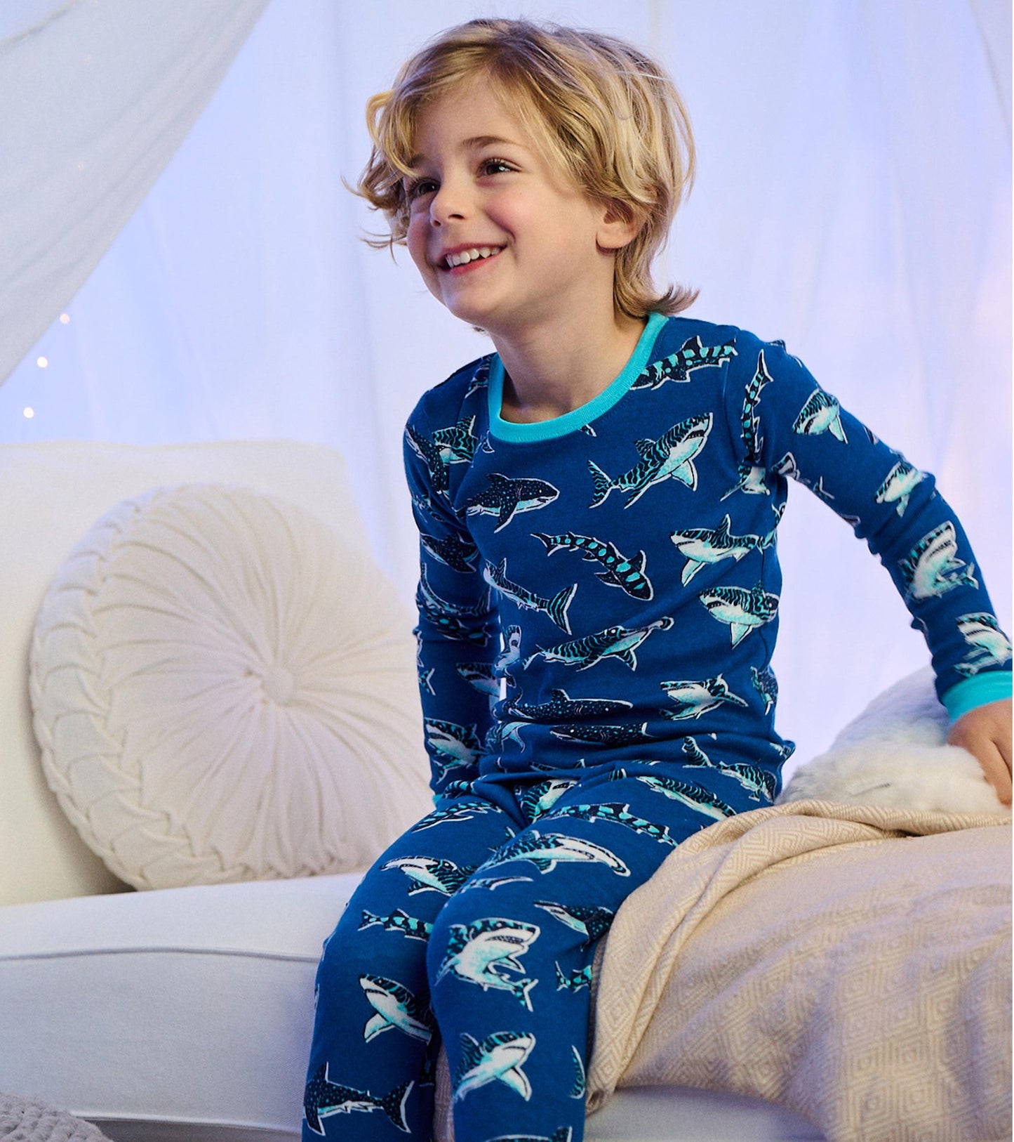 Boys Patterned Sharks Cotton Pajama Set