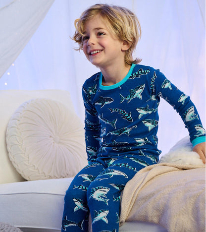 Boys Patterned Sharks Cotton Pajama Set