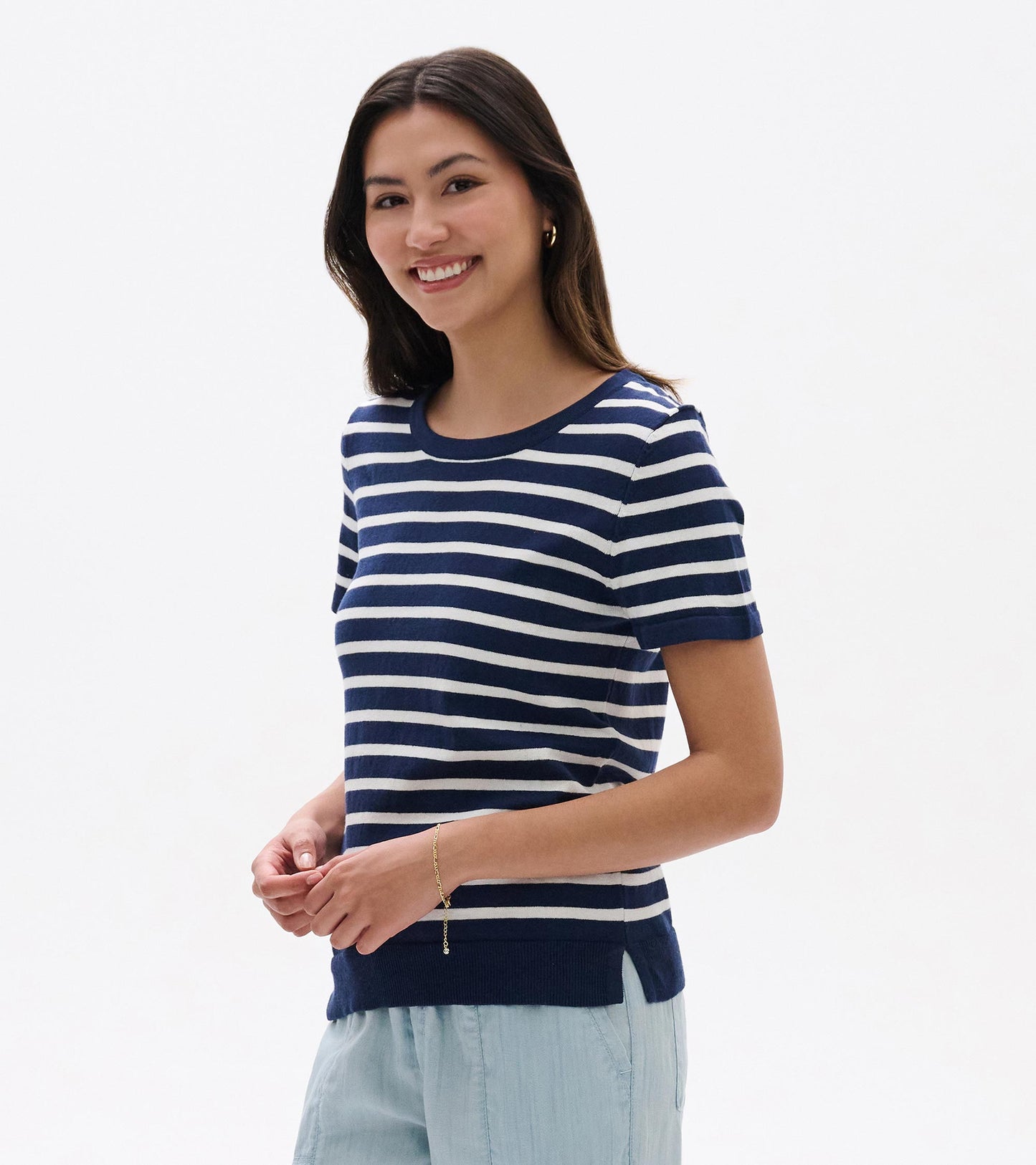 Simone Knit Tee - Navy & White Stripes