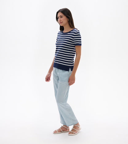 Simone Knit Tee - Navy & White Stripes