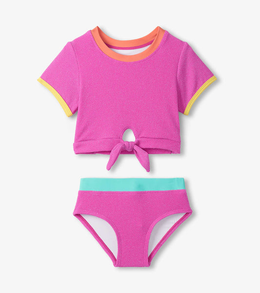 Maillot de bain deux pièces à haut noué – Rose foncé