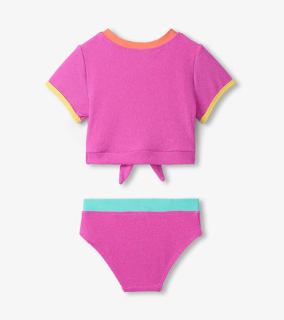 Maillot de bain deux pièces à haut noué – Rose foncé