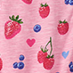 View Girls Summer Berries Smocked Waist Dress - Pink pattern with red strawberries, blue hearts, and small blue berries