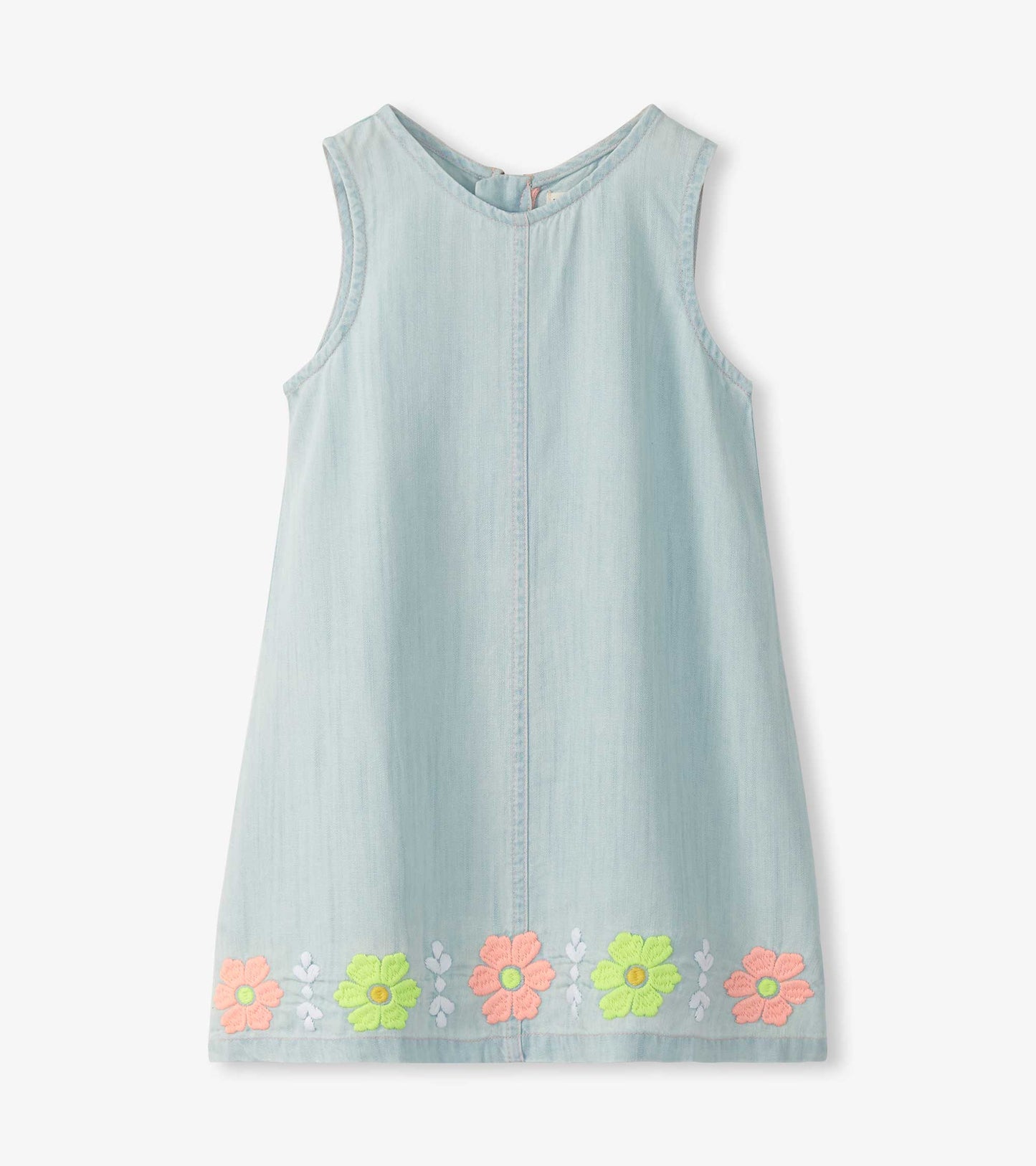 Robe chasuble brodée en tencel – Bleu pâle