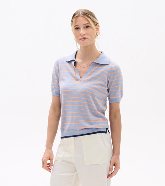 Johnny Collar Top - Serenity Stripe