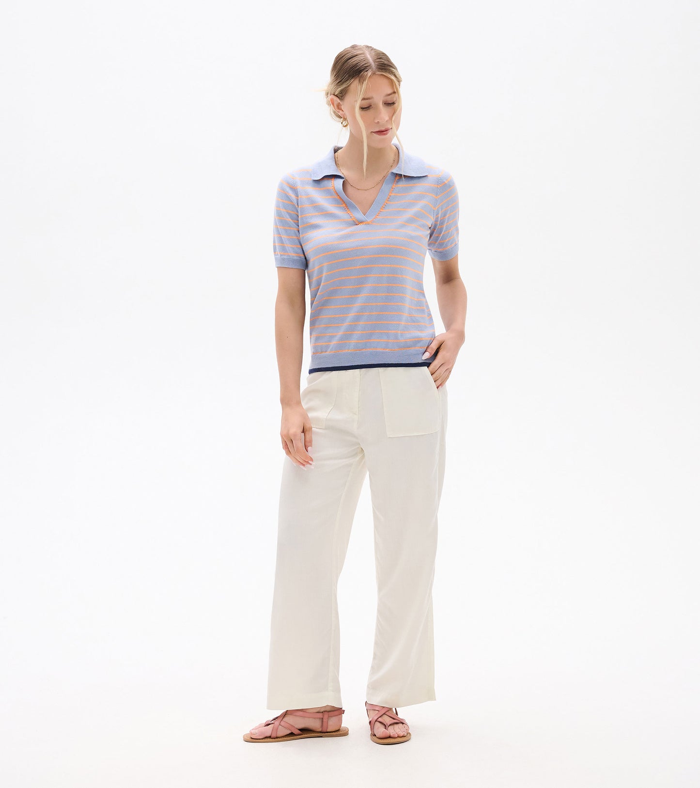 Haut à col Johnny – Rayures sérénité