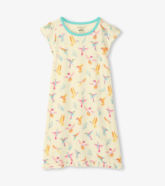 Girls Springtime Hummingbirds Ruffle Hem Nightdress