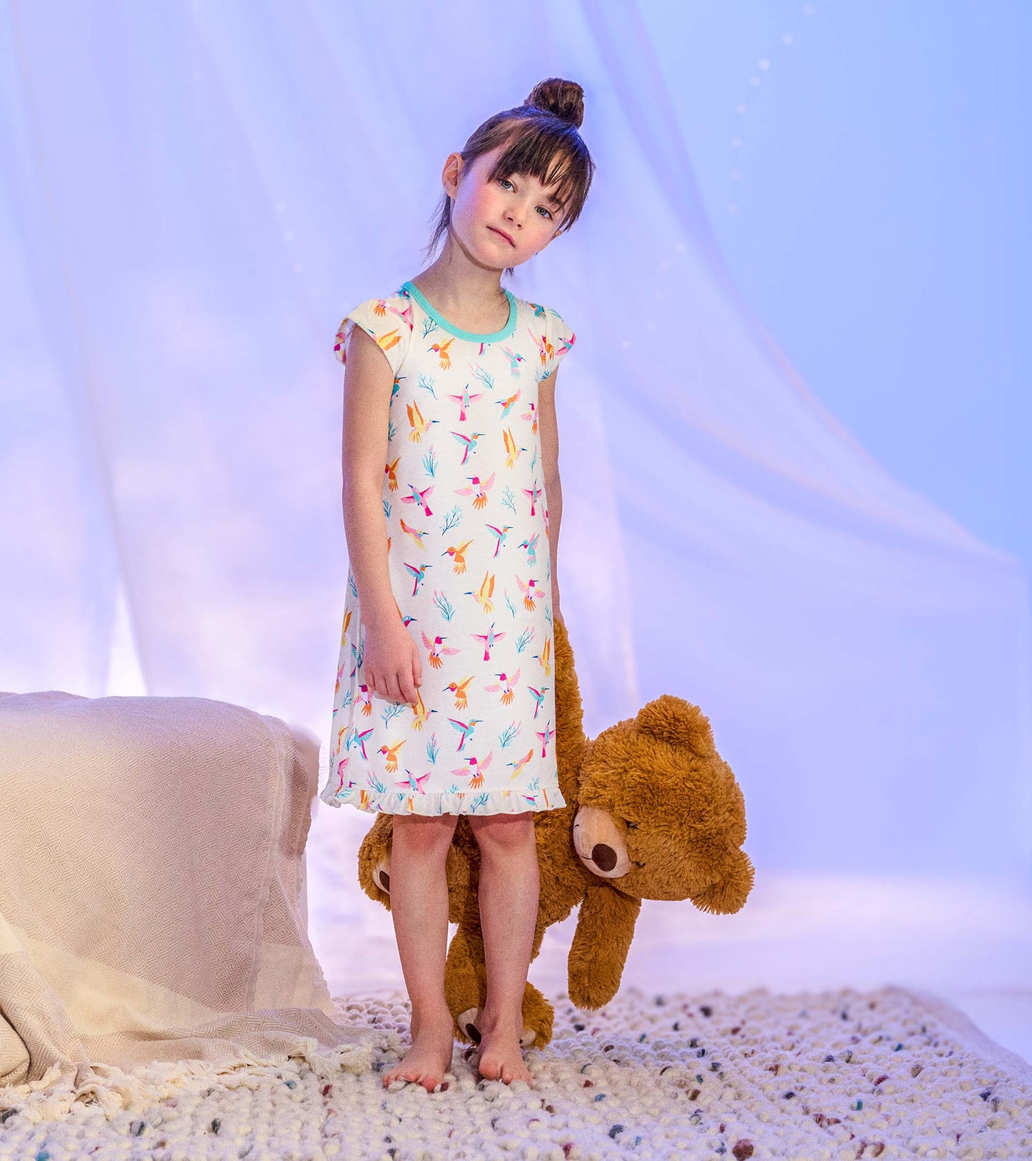 Girls Springtime Hummingbirds Ruffle Hem Nightdress