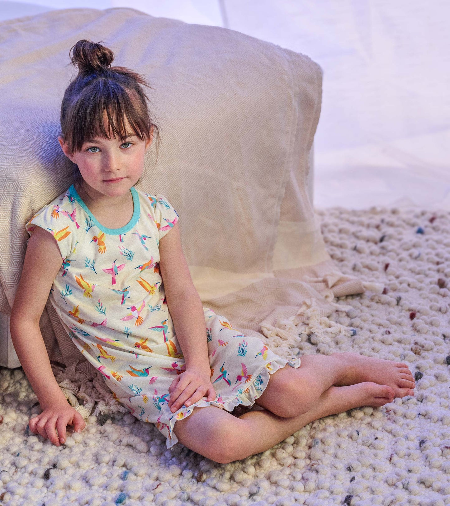 Girls Springtime Hummingbirds Ruffle Hem Nightdress