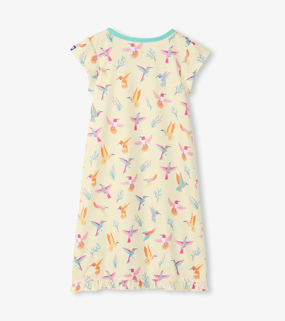 Girls Springtime Hummingbirds Ruffle Hem Nightdress