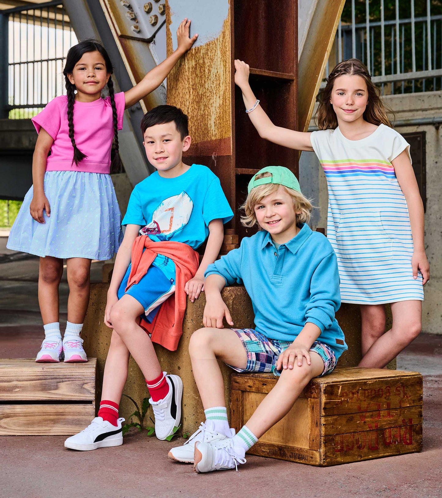 Girls Strawberry Moon Mixed Fabric Dress