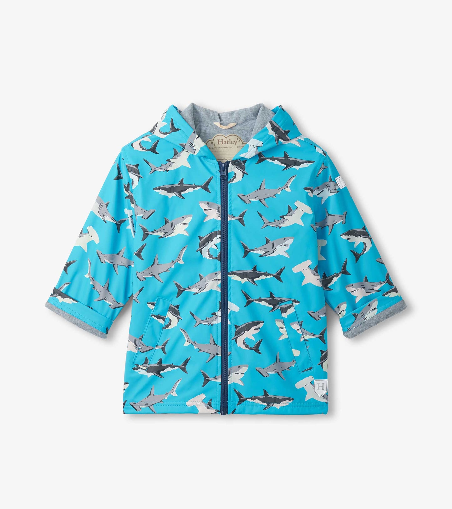 Boys Colour Changing Shark Party Zip-Up Rain Jacket