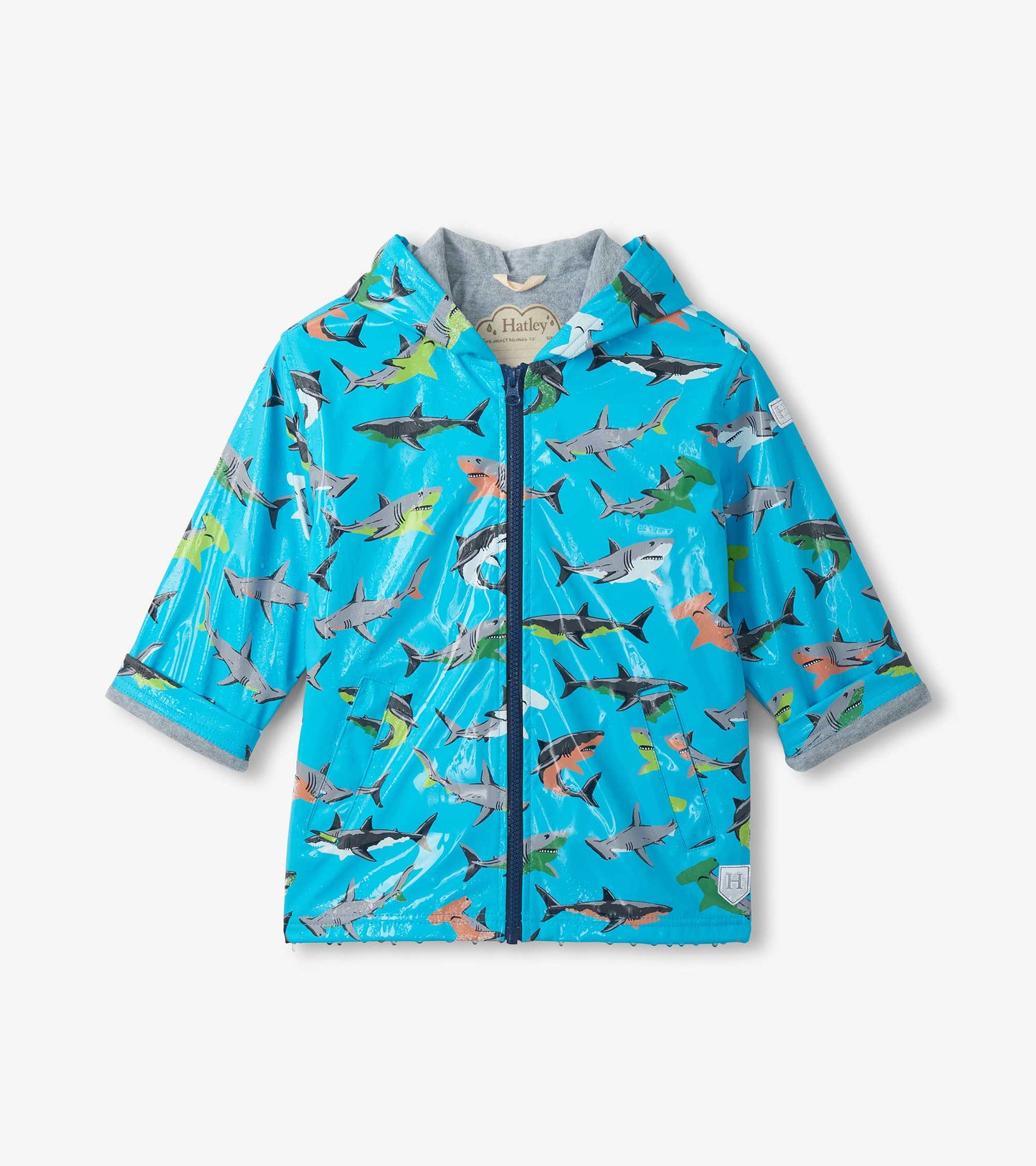 Boys Colour Changing Shark Party Zip-Up Rain Jacket