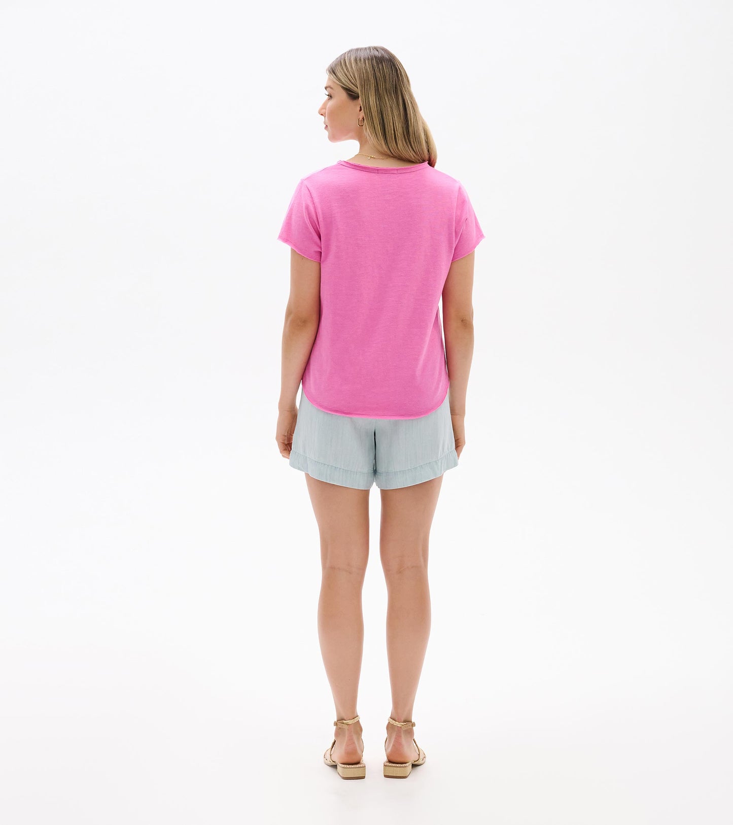 Sadie V-Neck Tee - Super Pink