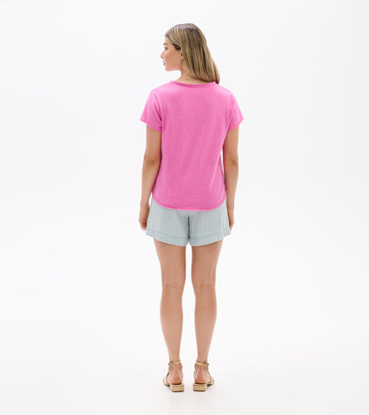 Sadie V-Neck Tee - Super Pink