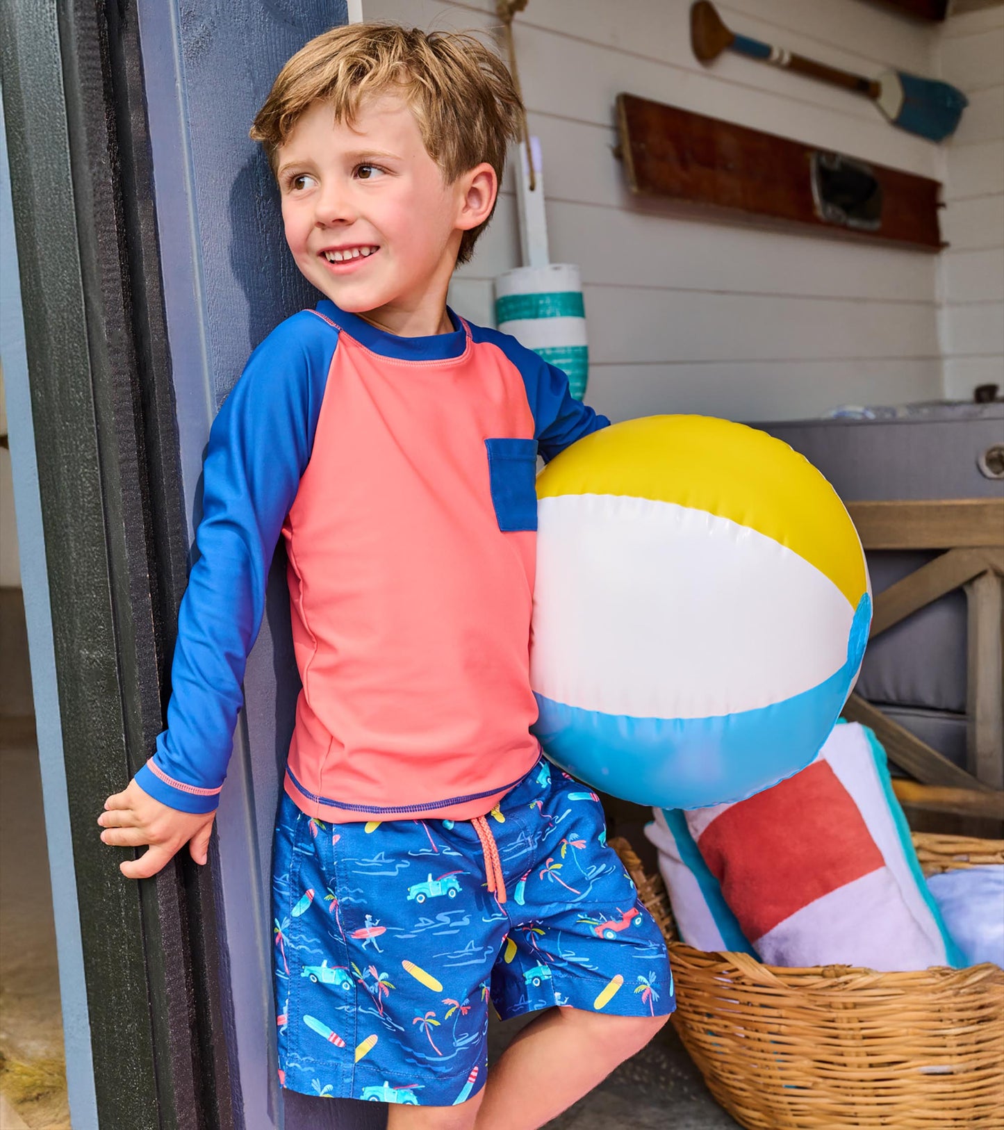Haut protecteur à manches longues – Corail et bleu marine