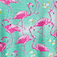 View Girls Whimsical Flamingos Cinched Waist Dress - Pink flamingos on a turquoise background with green leaves and pink flowers