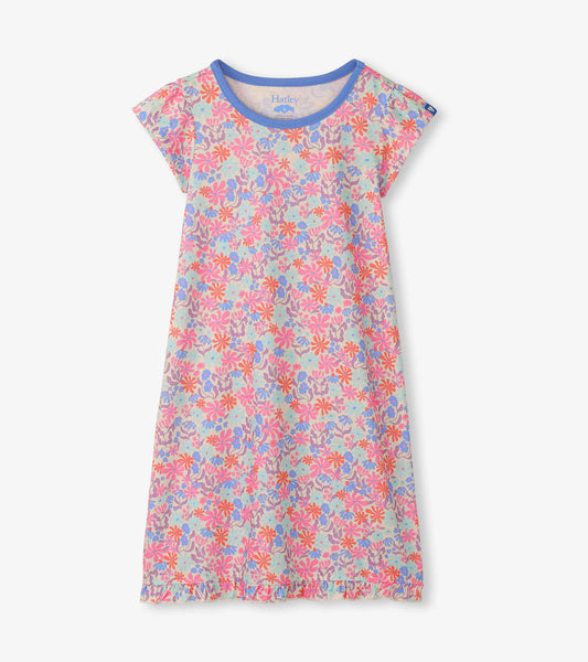 Girls Whimsical Flowers Ruffle Hem Nightdress