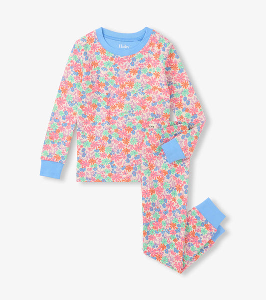 Girls Whimsical Flowers Cotton Pajama Set